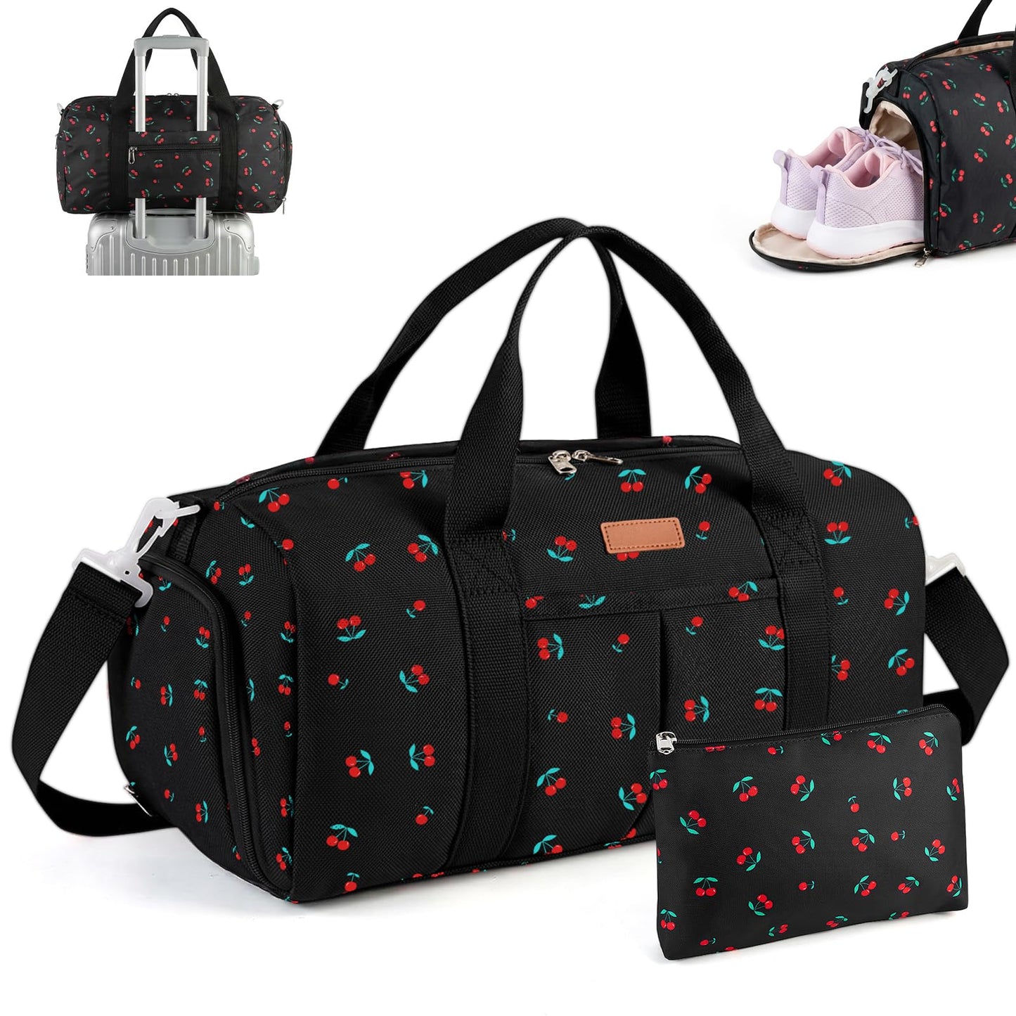 2PCS Cute Gym Bag for Girls, Duffle Bag with Wet Pocket & Shoe Compartment and item bag, Duffle Bag for Travel, Sports, Fitness & Workout