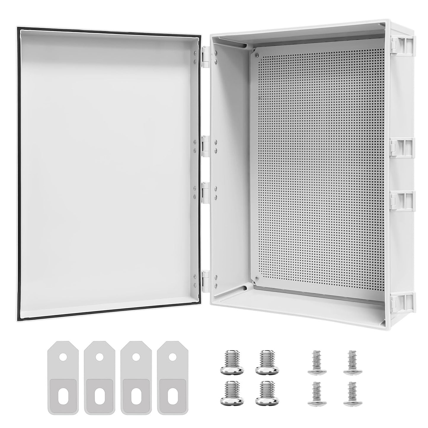 LMioEtool Electrical Box IP65 Waterproof Dustproof ABS Plastic Enclosure, Outdoor and Indoor Project Box Hinged Cover with Mounting Plate Wall Brackets Outer Dimension 23.6"x 15.7" x 8.7", Grey