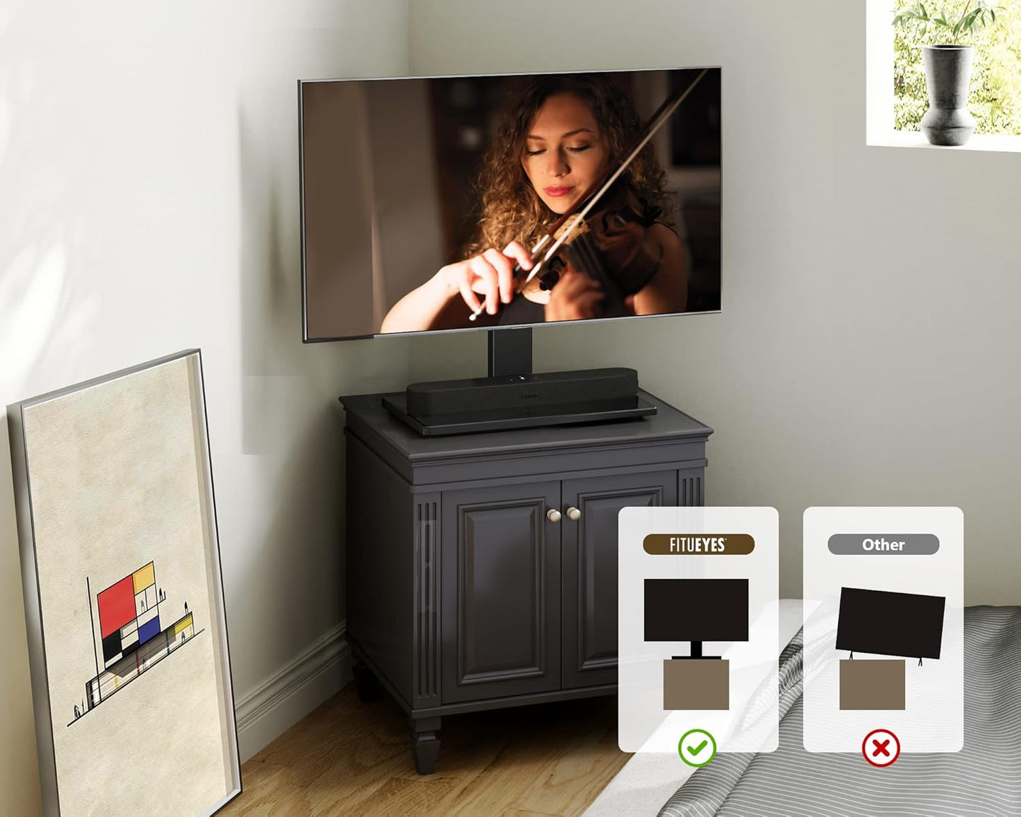 FITUEYES 27-55 inch Universal TV Mount Stand Table Top TV Stand for TVS Height Adjustable TV Stand Mount, Glass Base