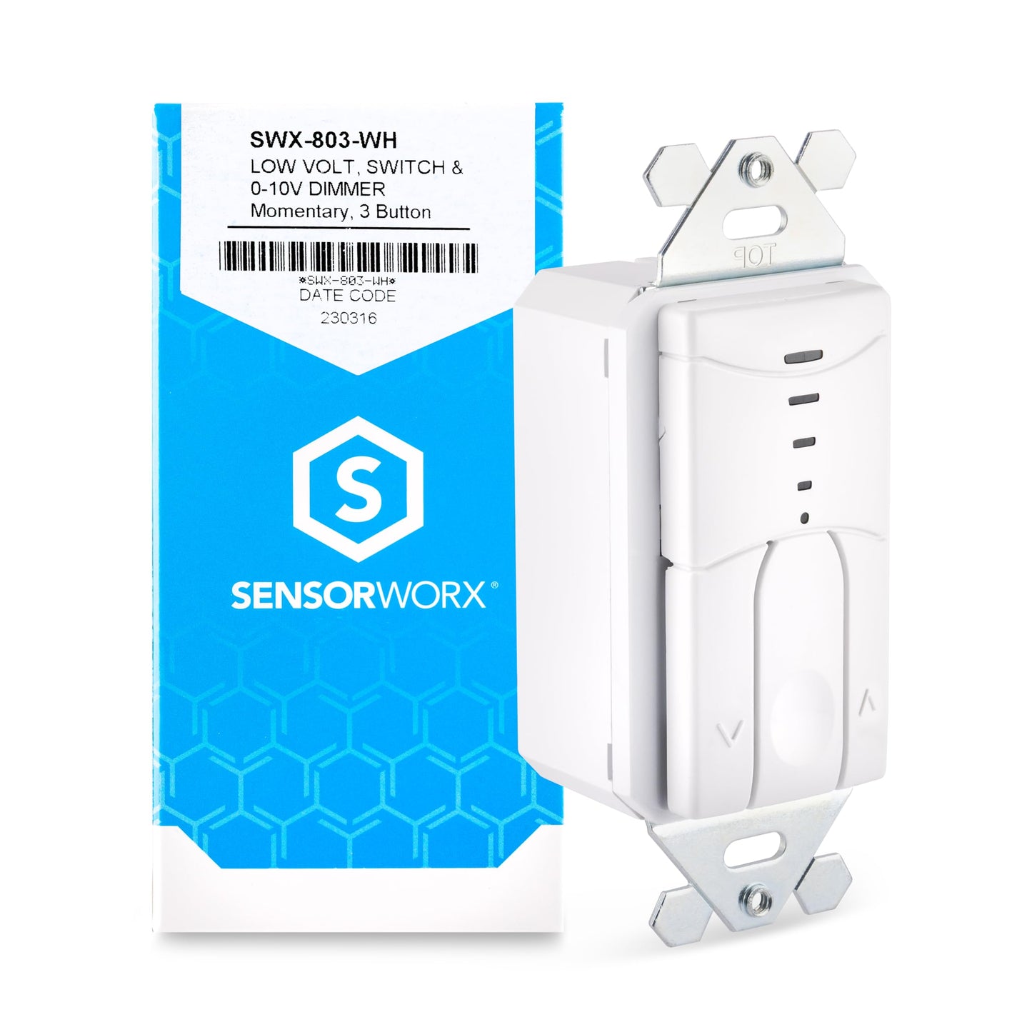 SENSORWORX Dimmer Light Switch, SWX-803-WH, 0-10V Dimming, Low Voltage, 5-24 VDC, White, Made in USA