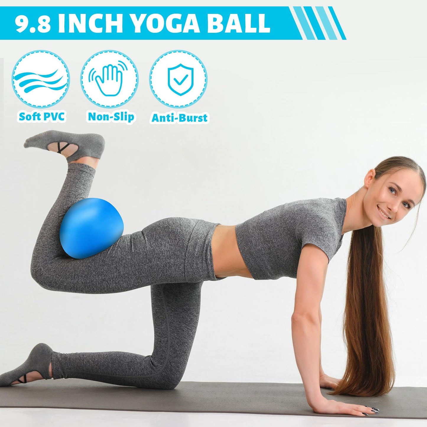 RoundFunny Pilates Ring Circle Set 18 Pcs Exercise Equipment Accessories for Women Workouts Pilates Ball Stretching Strap Magic Circle Yoga Ring Gym Back Bag Resistance Band Anti Slip Socks (Blue)