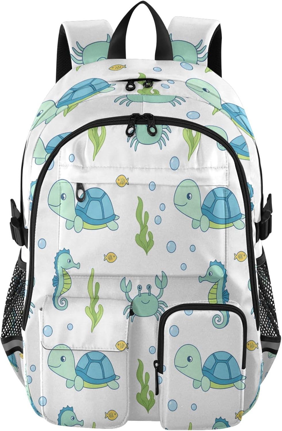 Bolaz Backpack 14 Inch Turtle Seahorse Crab Travel Laptop Computer Bag Sturdy School Bag College Bookbag