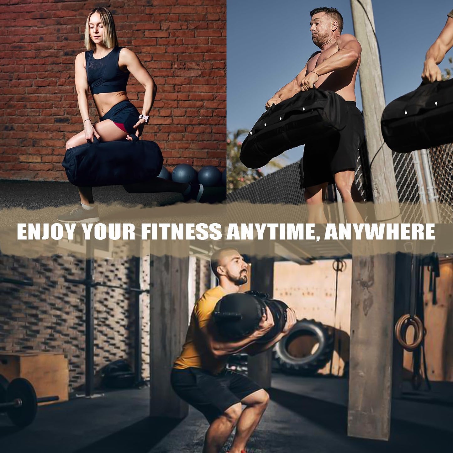 Favuit Workout Sandbag, Adjustable Weight Training Fitness Sand Bags with Multiple Handles and 3 Inner Sandbags for Heavy Duty Workout Cross Training Strength Weightlifting