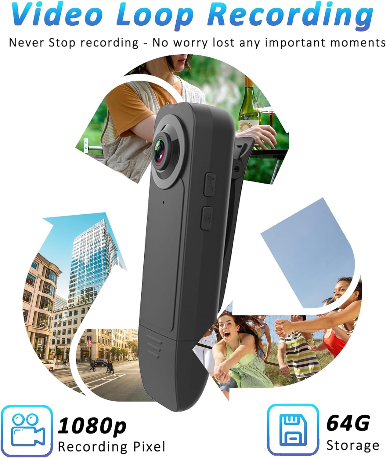 AviaryEye 1080P 64G Mini Body Camera with Audio & Video Recording - Small POV Cam with Card - Wearable Personal