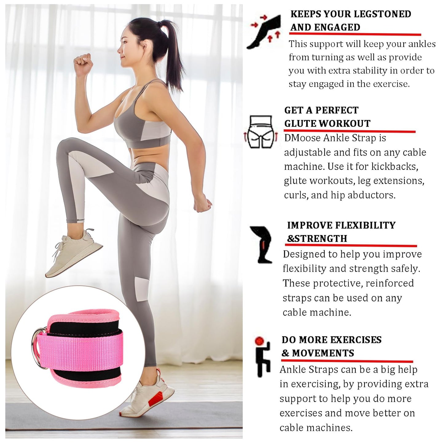 Ankle Straps for Cable Machines Cable Kick Back Ankle Straps Kickback Ankle Strap Ankle Resistance Bands Glute Kickback Ankle Strap for Glute Workouts Leg Extensions Gym
