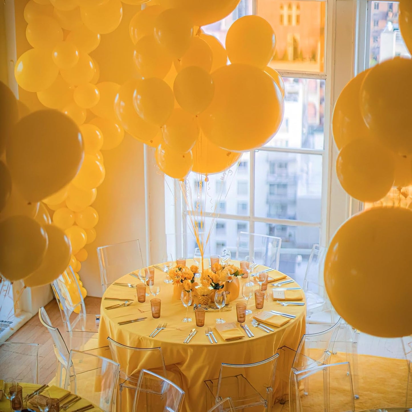 PartyWoo Mustard Yellow Balloons - 152-Piece Fall Balloon Arch Kit | 5-18 Inch Sizes for Birthday & Baby Showers