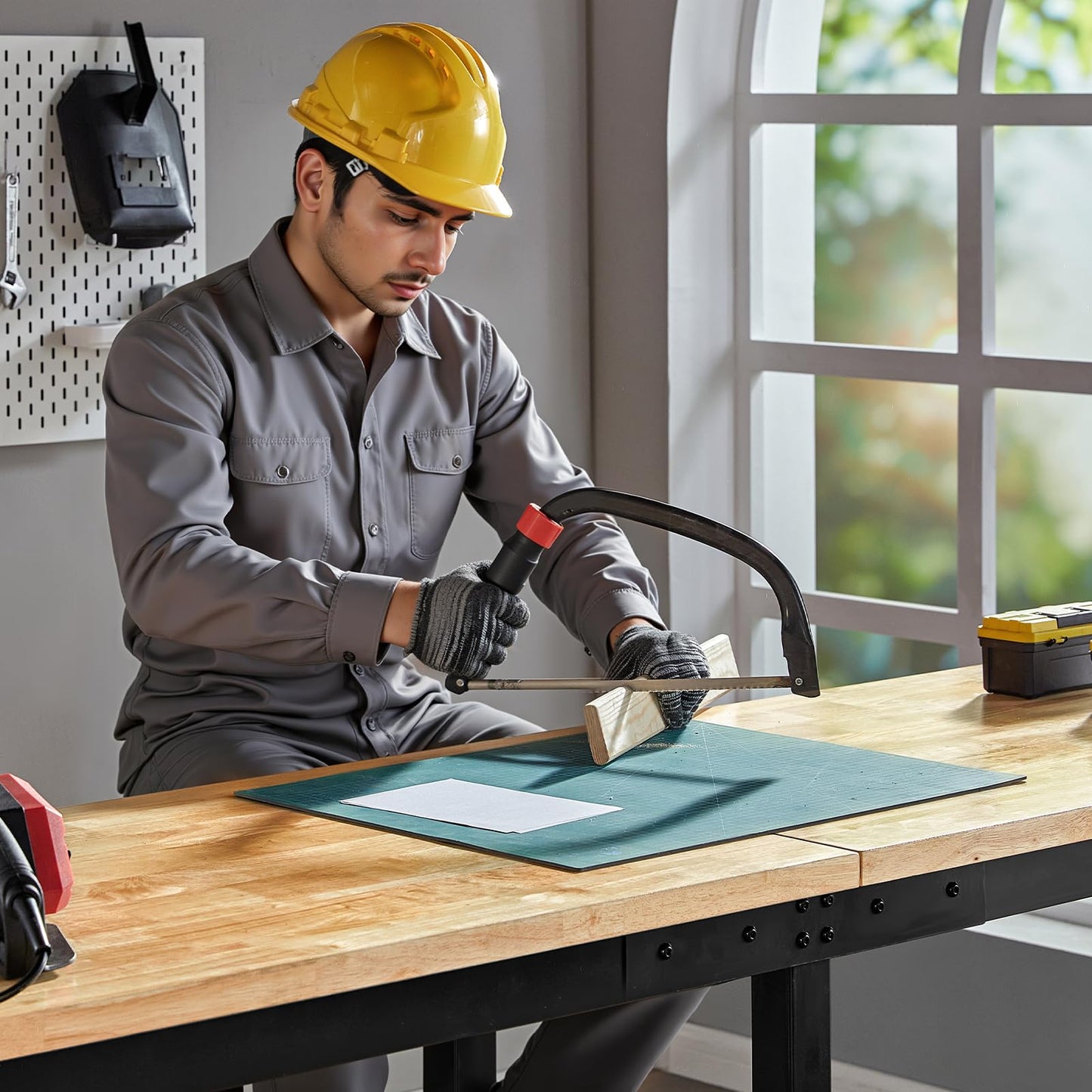 SPECRAFT Adjustable Heavy Duty Workbench with 4 AC Outlet and 2 USB Ports Power Outlets, 2000 Lbs Capacity, Rubber Wood Top for Garage, Workshop, Office