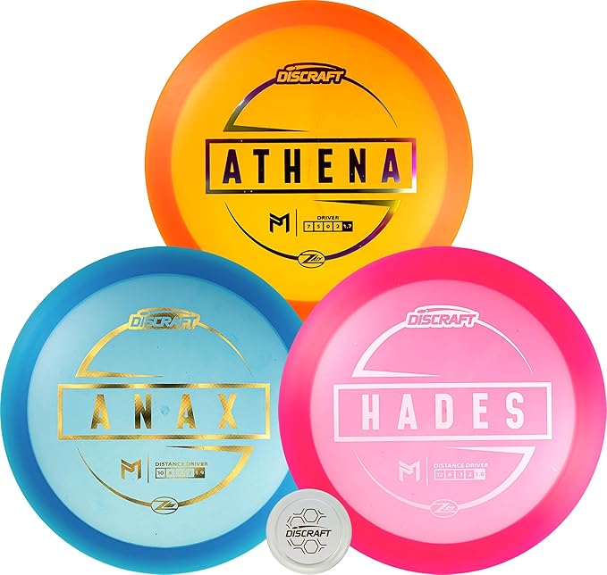 Discraft Paul McBeth Z Lite 3-Pack - Signature Disc Golf Set with Anax, Athena, & Hades - Lightweight Drivers in Varied Foils & Weights + Exclusive Snap Cap
