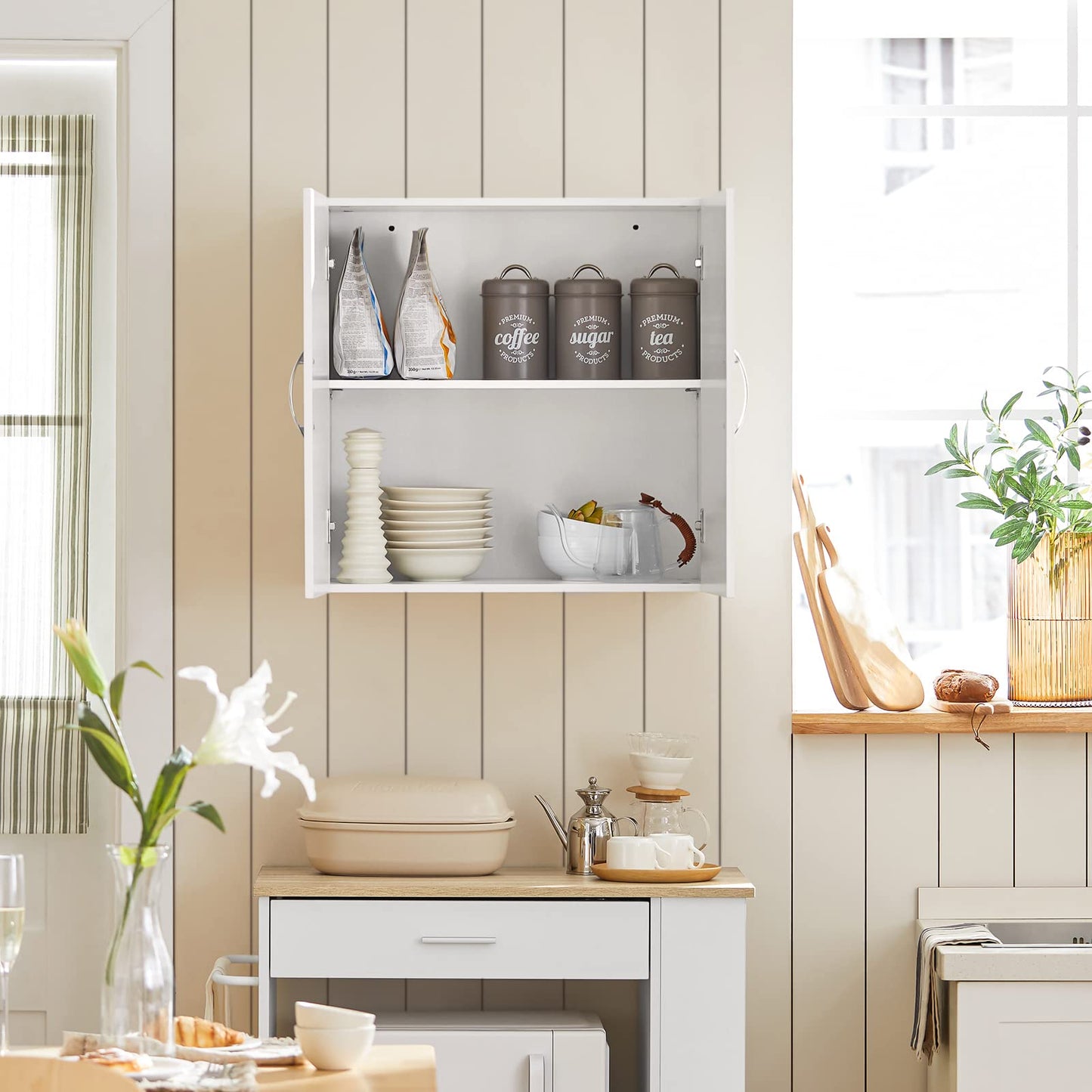 Haotian Wall Cabinet Laundry Room, Medicine Cabinet for Bathroom Kitchen Garage, Wall Storage Cabinet with Adjustable Shelf, White FRG231-W