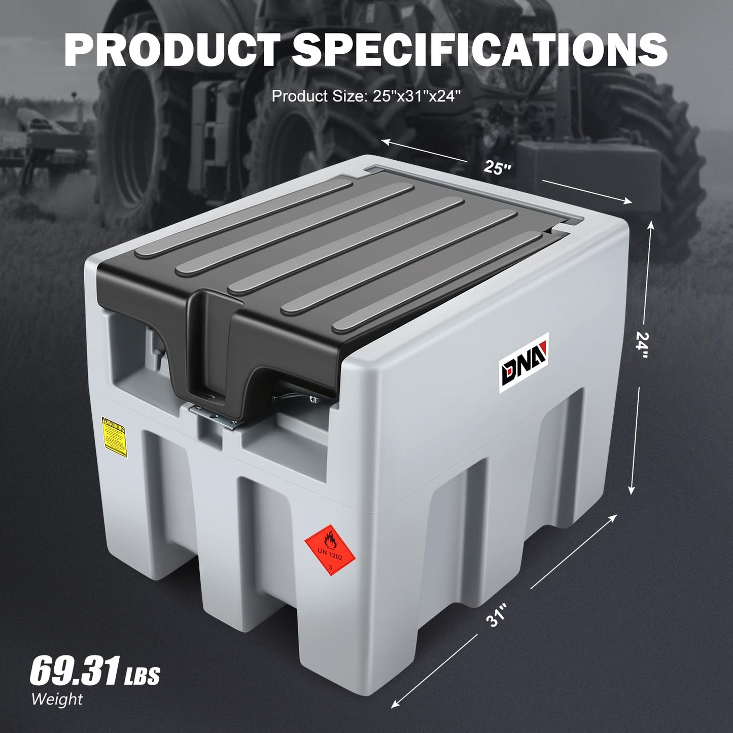 DNA MOTORING 200L Portable Diesel Tank 58 Gallon with 12V Electric Transfer Pump for Easy Fuel Transportation,TOOLS-00304