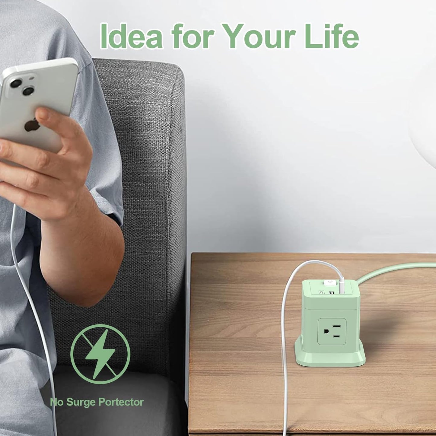 FDTEK 4 3 (1 Cube Power Strip, Widely Spaced Outlet with USB USB C) Flat Plug Power Strips with Long Extension Cords