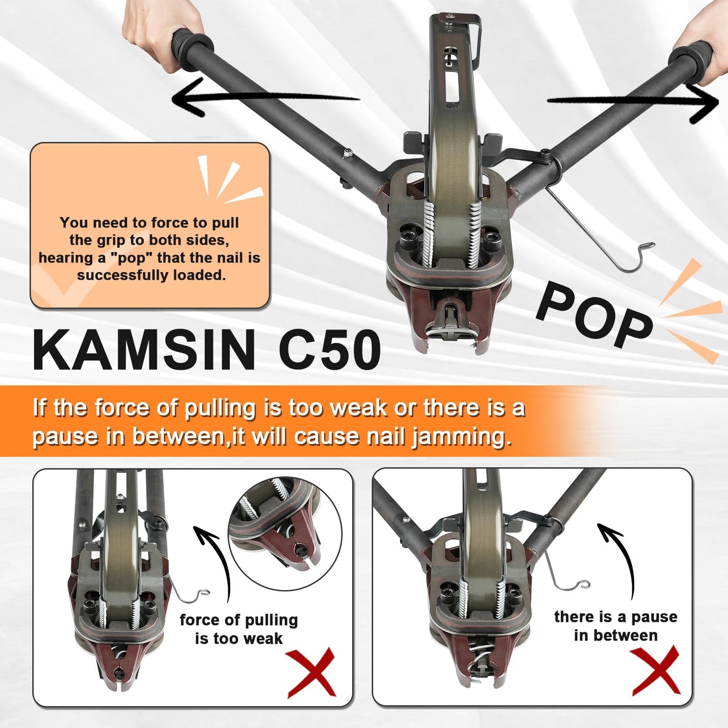 KAMSIN C50 11 Gauge Manual Hog Ring Plier 1-1/2-Inch Crown Hog Ring Plier C Ring Stapler 13.5-14mm Closure Diameter Hog Ring Stapler for Wire Cages, Gabion, Fencing