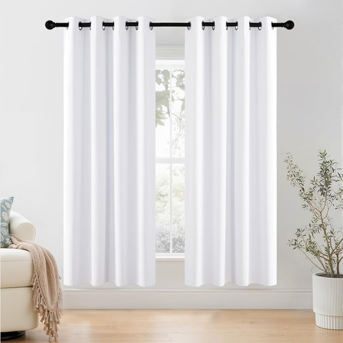 NICETOWN 100% Blackout Window Curtain Panels - Thermal Insulated Drapes, 78" Length, Snow White, Set of 2