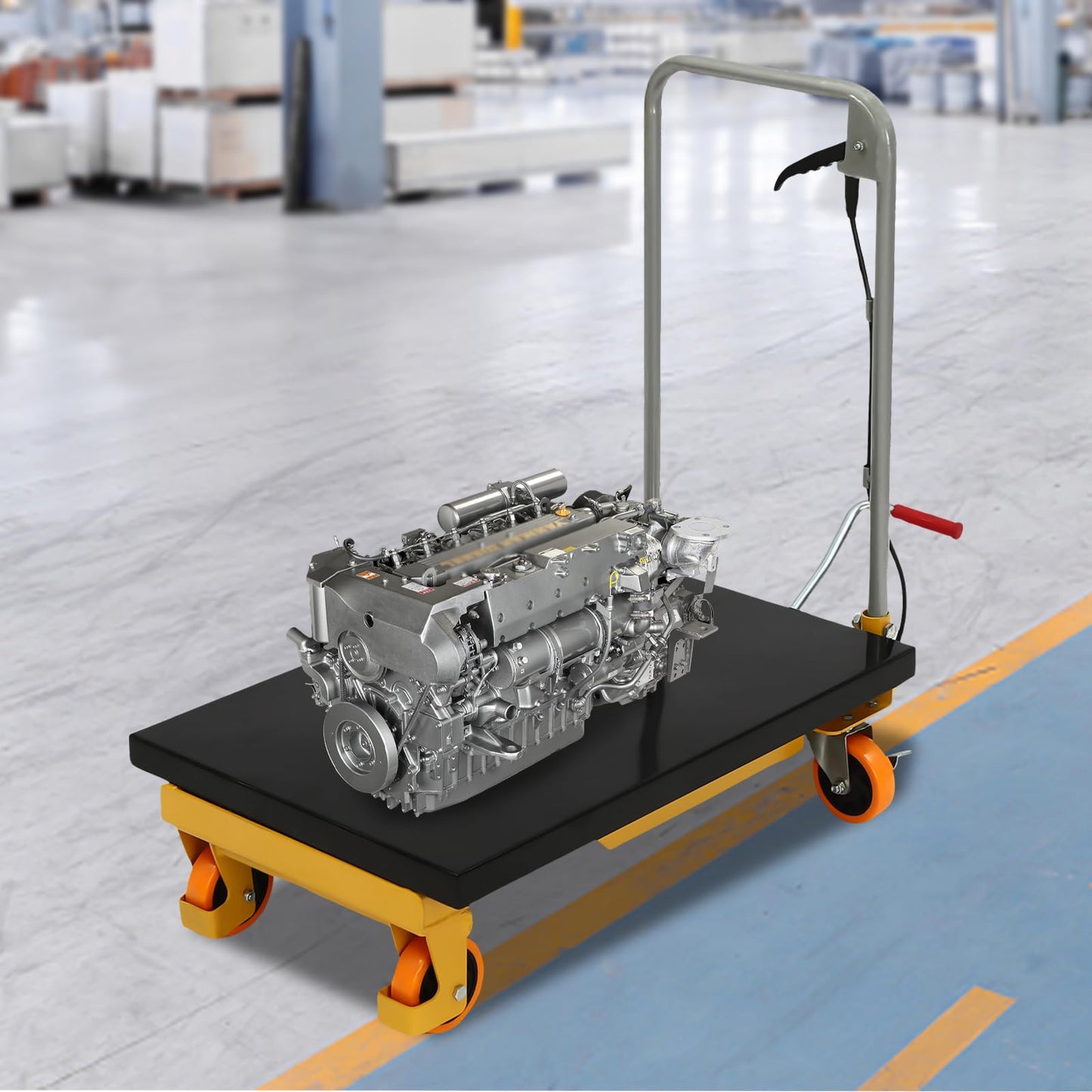 Hydraulic Lift Table Cart - 500 lbs Capacity, 28.5" Lifting Height, Single Scissor Design with Locking Wheels & 3mm Non-Slip Pad - Ideal for Material Handling, Transportation, and Industrial Use