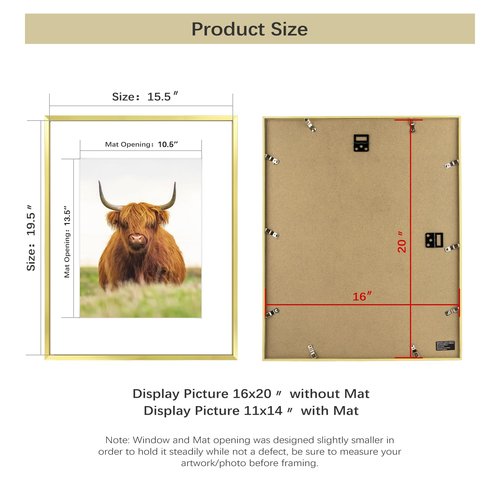 Golden State Art, 16x20 Picture Frame Set of 3, Gold Thin Border, Display Photo 11x14 with Mat or 16x20 Without Mat, Poster Frame for Wall Hanging Horizontal and Vertical