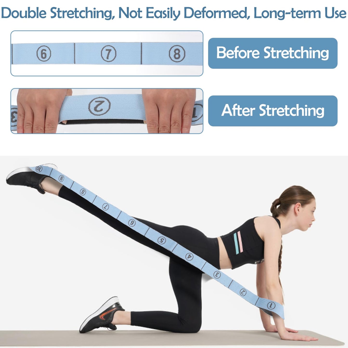 TIESOME Stretch Strap, Elastic Yoga Stretching Strap Multi-Loop for Physical Therapy Pilates Yoga Dance & Gymnastics Exercise and Flexible Pilates Stretch Band