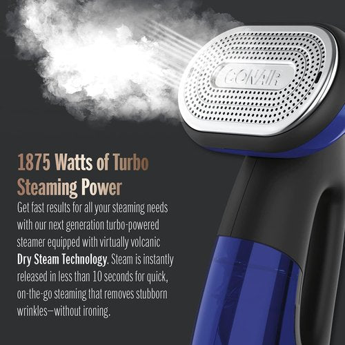 Conair Turbo ExtremeSteam 2-in-1 Handheld Steamer & Iron - 1875W for Effortless Wrinkle Removal | Black/Blue