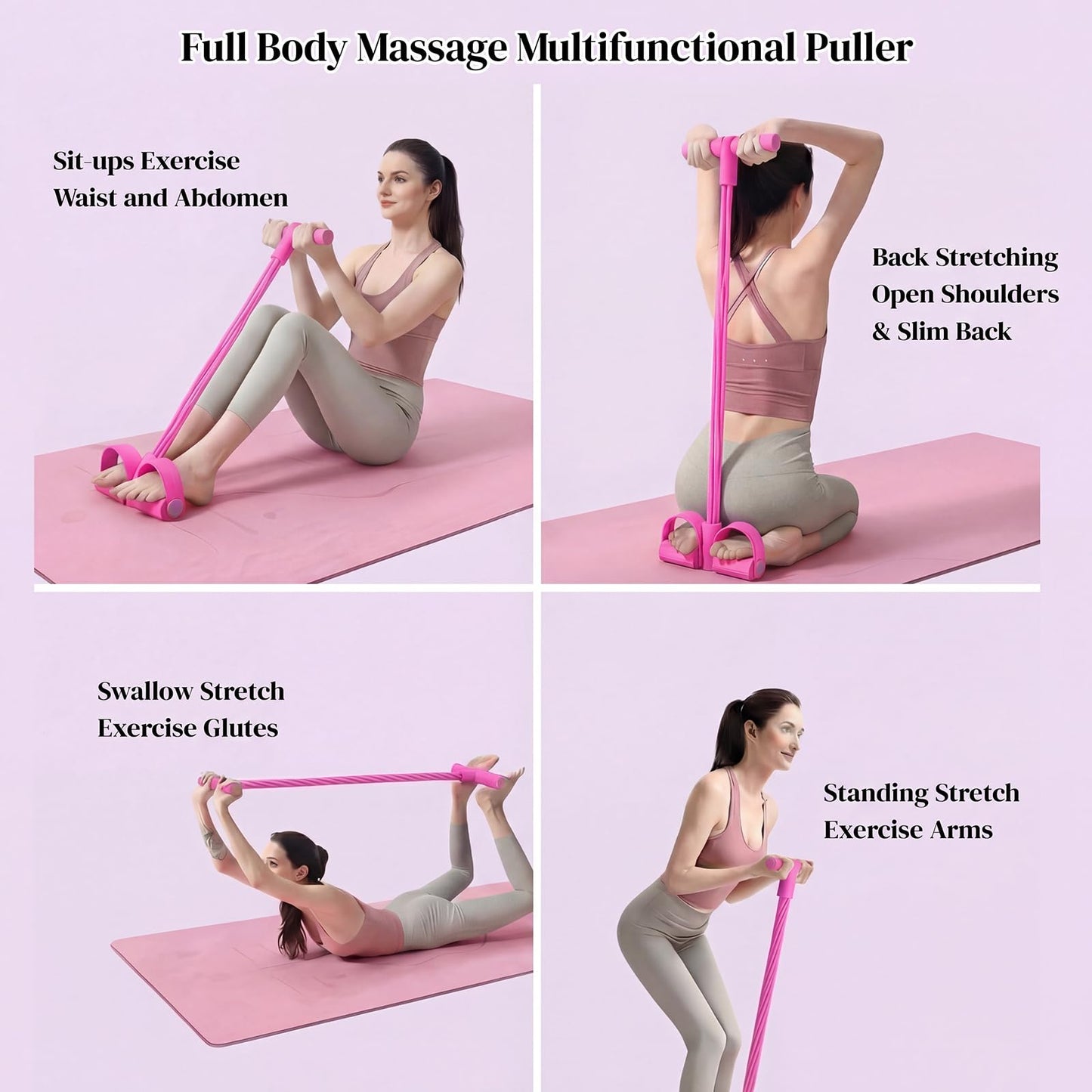 KYKJHEYDD Multifunction 6-Tube Pedal Resistance Bands with Handles, Sit-up Puller, Yoga, Ab Workout, Home Gym Equipment, Full Body Exercise Trainer for Men & Women（Pink）