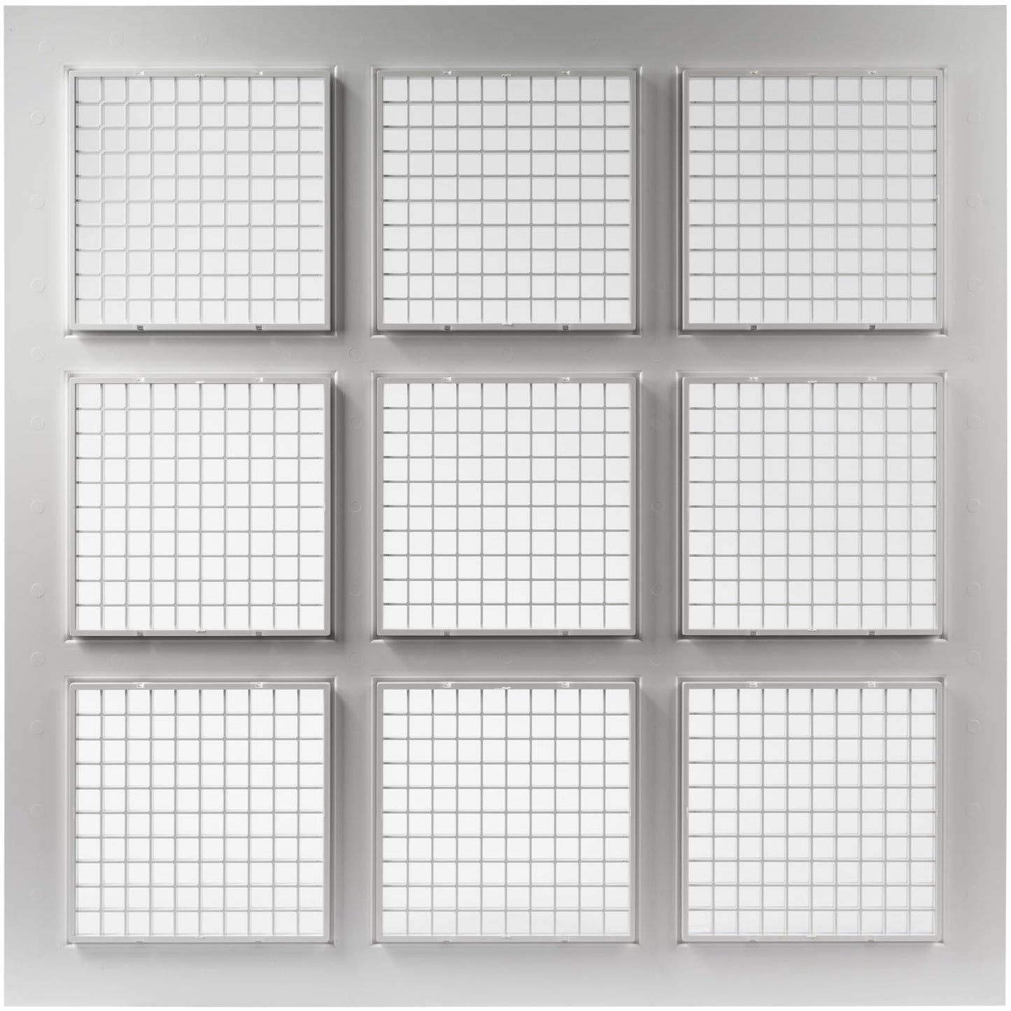 Vent Systems 2' x 2' ft Pack of 4 Plastic Suspended Ceiling Plate with Square Grid - 9 Piece Grid Register - Drop Ceiling Vent Cover - Increase Lightning - Reduce Dust Accumulation - 24" x 24" Grille