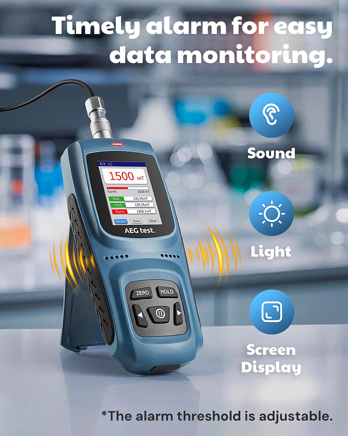 AEGTEST 8103 Gauss Meter, Rechargeable Tesla Meter 0-2500mT, Transverse Probe, Magnetometer with Data Logging and Alarm, Magnetic Field Strength, ±2% Industrial Accuracy for Quality Control, Labs