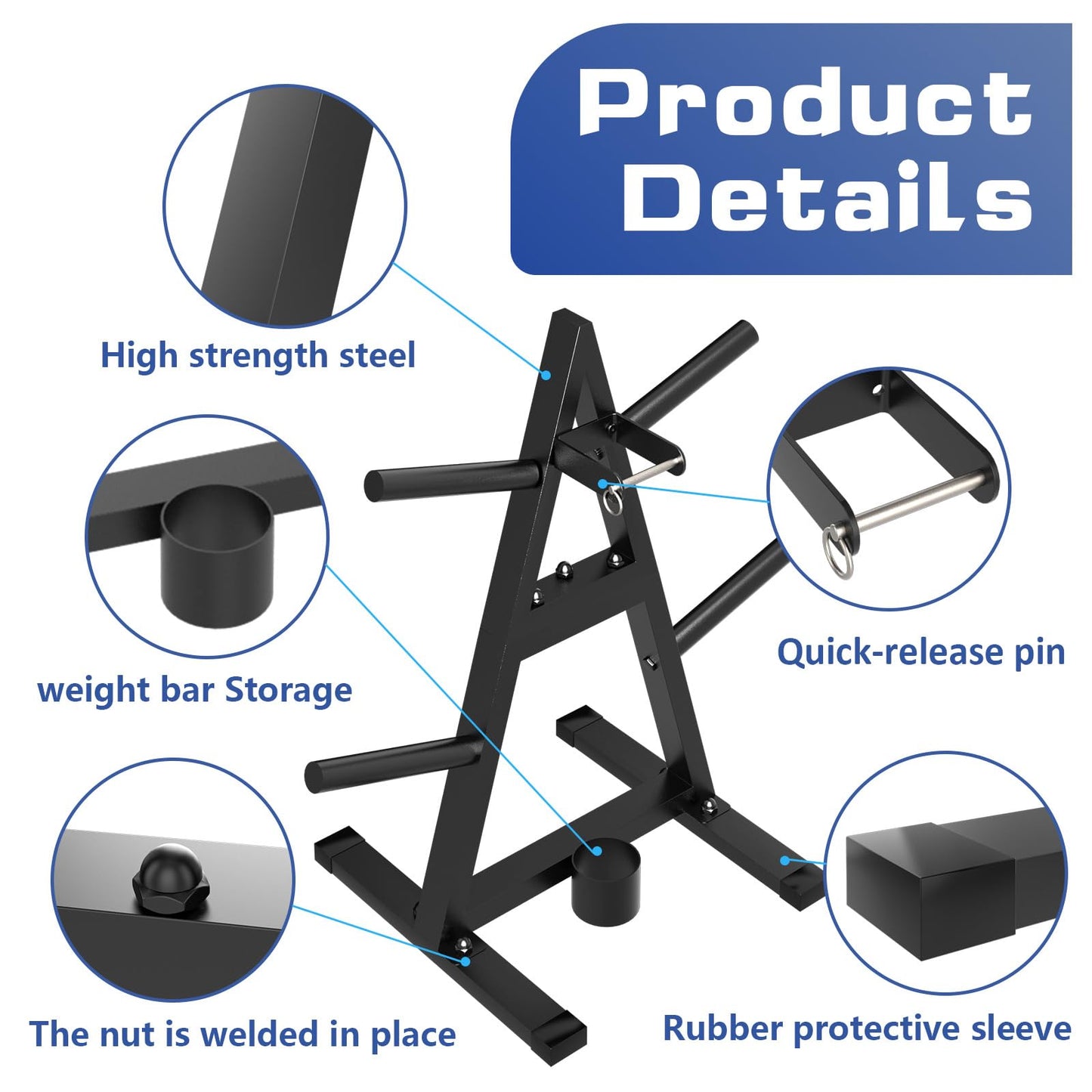 A-Frame Weight Plate Tree for 1" Olympic Plates - Holds 300 lbs, Dumbbell Rack and Home Gym Storage Stand - Organize Your Workout Area