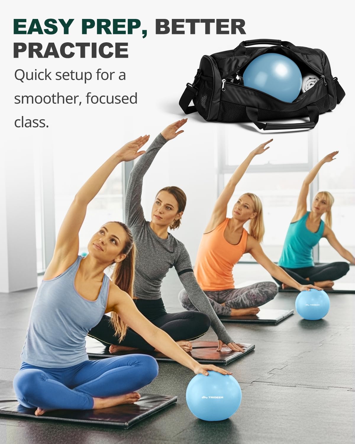 Trideer 9-Inch Pilates Ball, Small Exercise Ball for Yoga, Core Training, Physical Therapy, Balance, Stability and Stretching Pilates Equipment with Inflation Straw (Baby Blue)