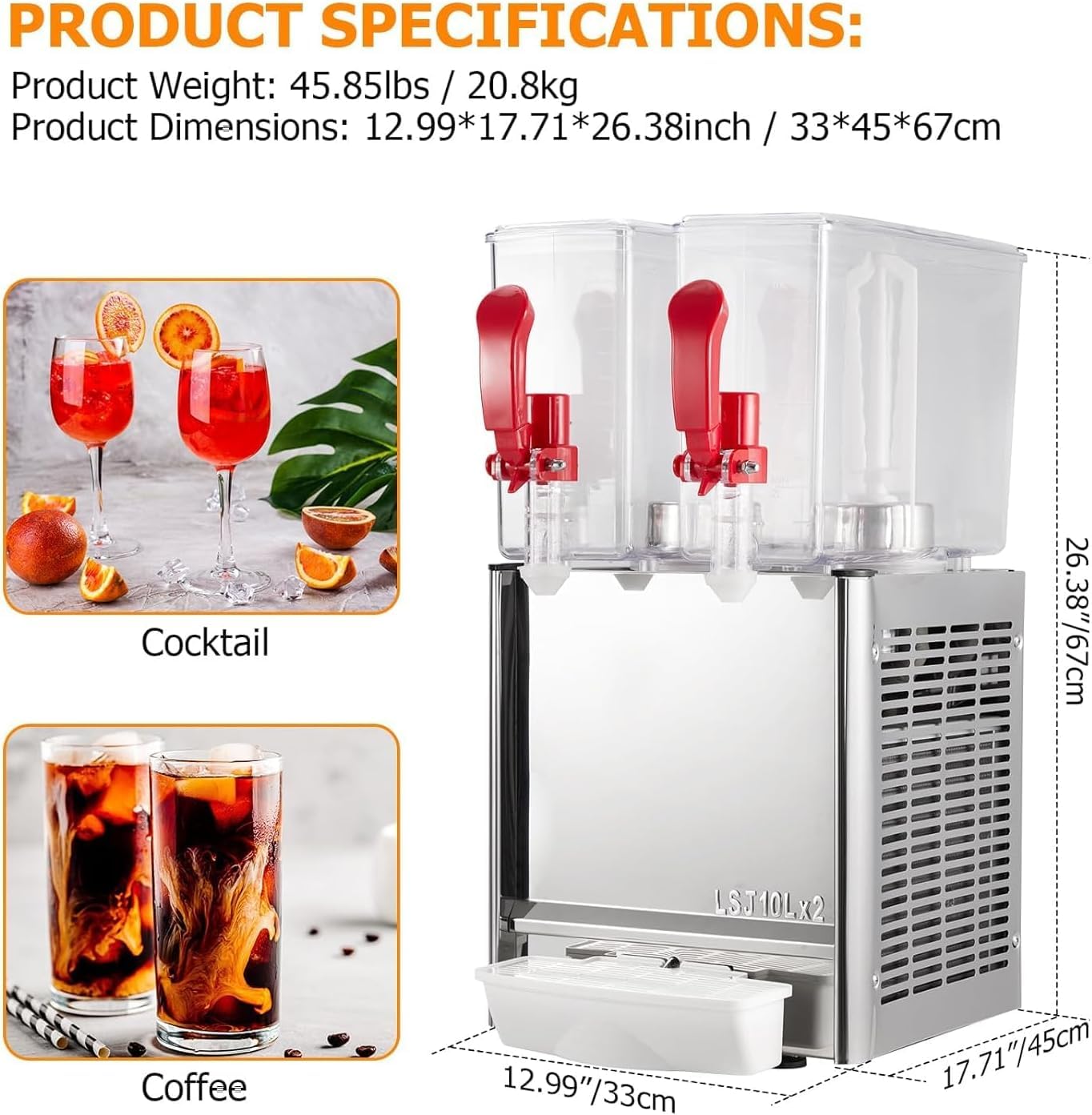Dual 10L Refrigerated Beverage Dispenser with Mixer & Infuser | Stainless Steel Drink System w/Thermostat Control + Ice Storage
