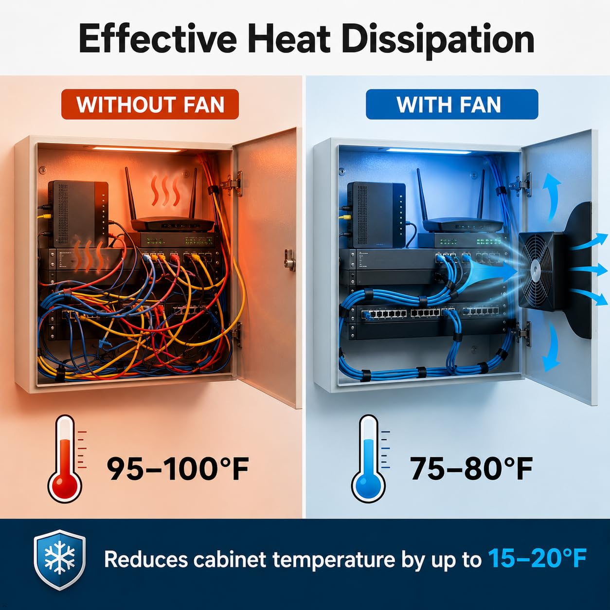 Cabinet Cooling Fan – No Drilling Required, Quiet Slim Fan for Home Theater AV Cabinets, Electronics Enclosures, Server Racks, and Ventilated Doors