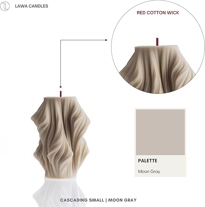 LAWA Cascading Wave Candle - Large Beautiful Handmade Pillar Scented Soy Wax Elegant Bubble Aesthetic Candle Housewarming Gift Home Room Shelf Decor Idea Moon Gray (Small)