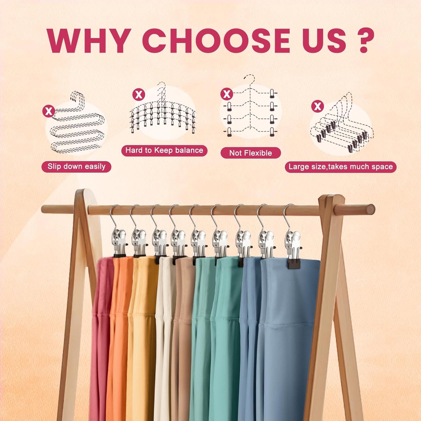 Skiennix 30 Pack Pants Hangers - Space-Saving Clip Organizers for Leggings, Jeans, and Skirts
