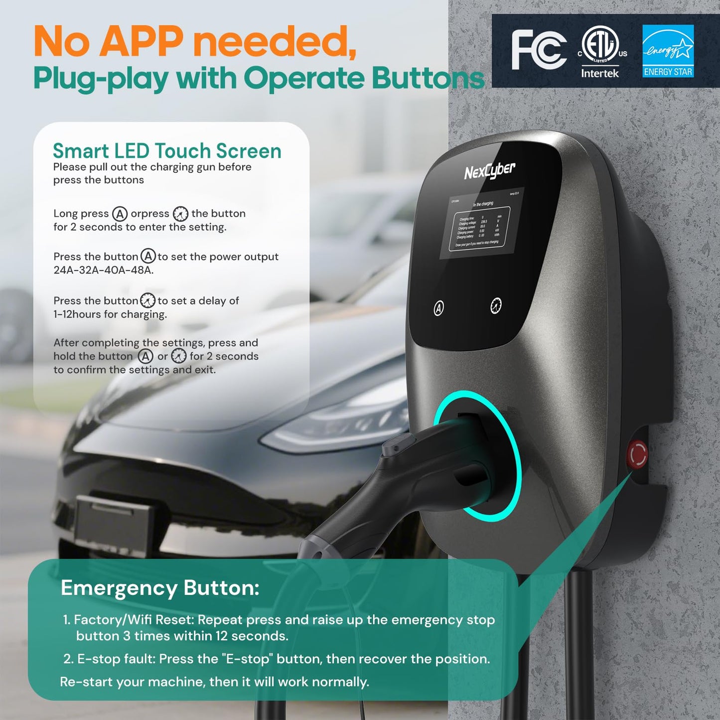 NexCyber Level 2 EV Charger(WiFi APP/Plug-Play), 48A Nema 14-50p, 25ft Cable ETL Certified, Home Level 2 EVSE Car Charger w/ J1772 Connector, Electric Vehicle Charging Stations (46)