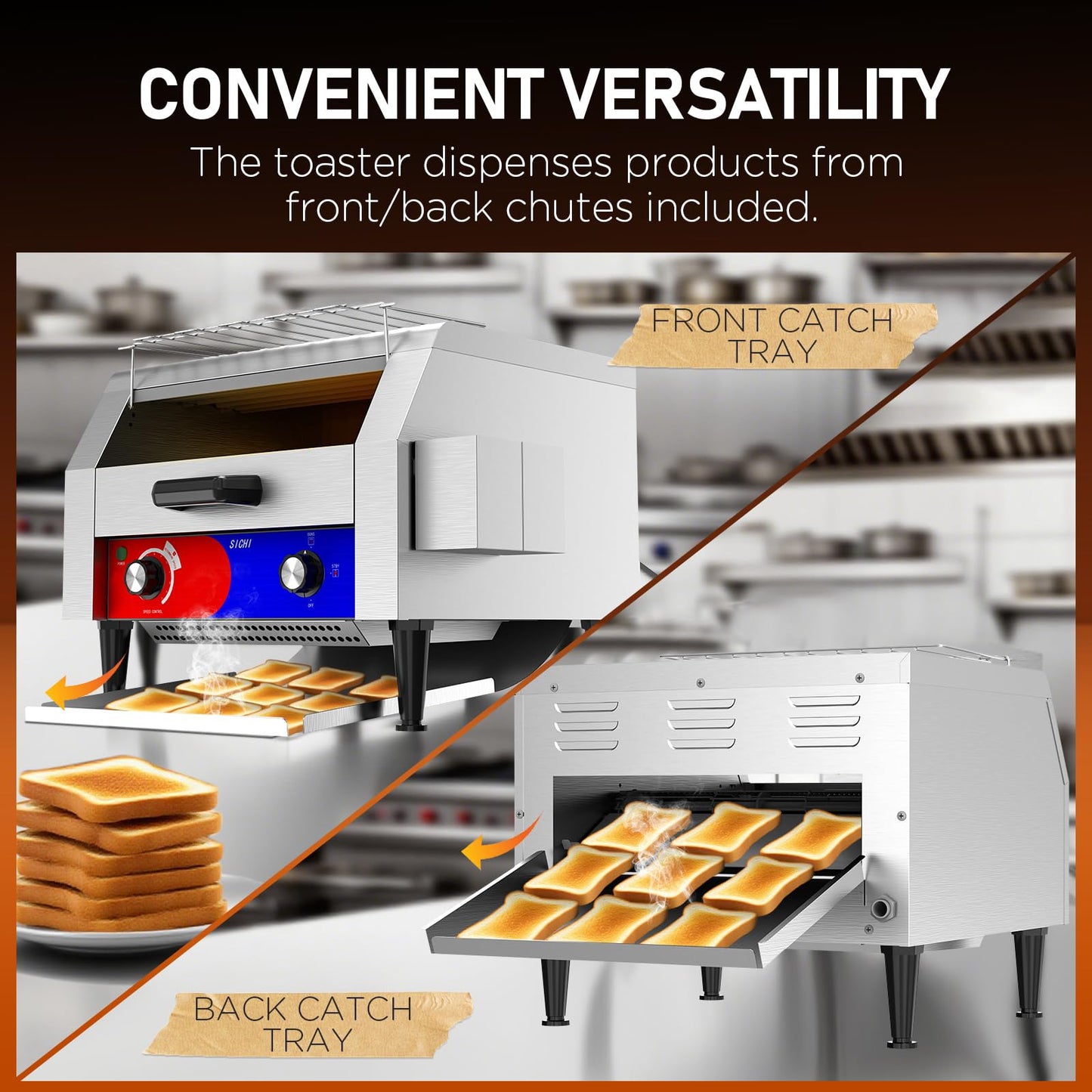 HTTSICHI Commercial Conveyor Toaster w/ 3 Slice Wide Slot, 450 Slice/hour Commercial Toaster w/ 14.1’’ Wide and 3‘’ Opening, Industrial Kitchen Cooking bagel w/Stainless Steel and Heavy Duty