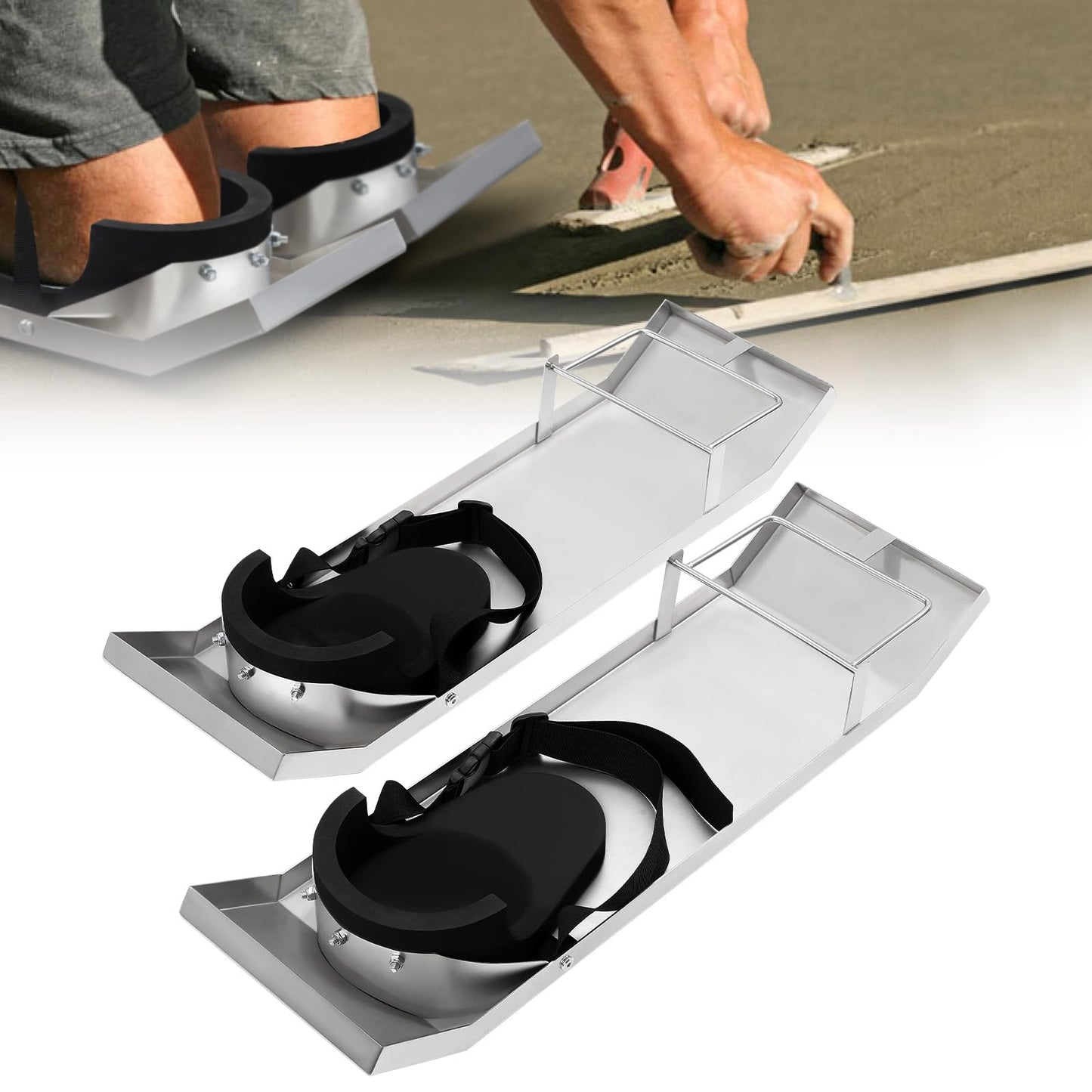 Daneried Concrete Knee Boards Slider,28”x 8” Stainless Steel Concrete Sliders,Concrete Knee Pads and Board Straps Pair Moving Sliders For Concrete Finishing
