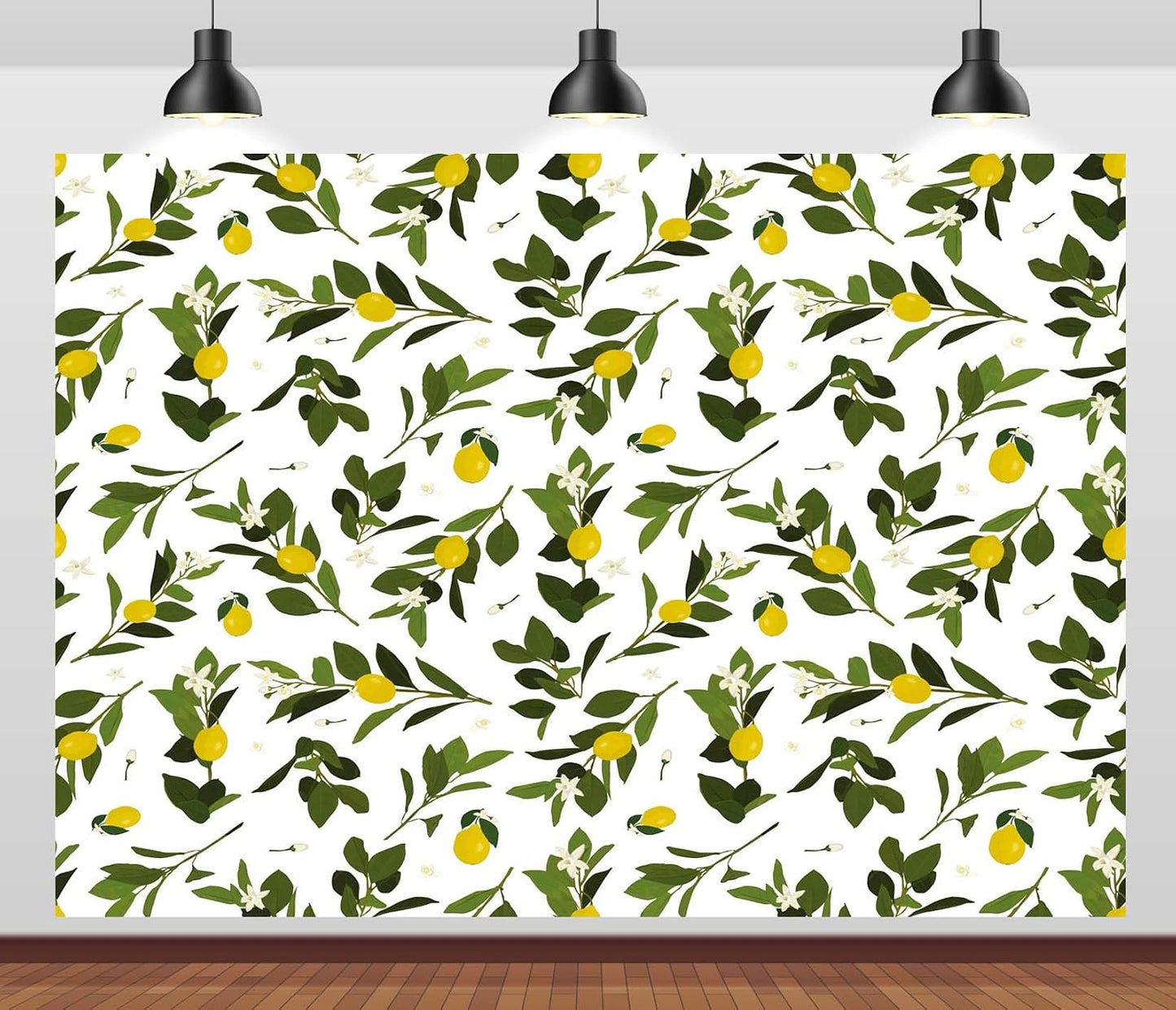 CORFOTO 9x6ft Summer Fabric Lemon Branch Backdrop Yellow Lemons Green Leaves White Flowers Citrus Pattern Photography