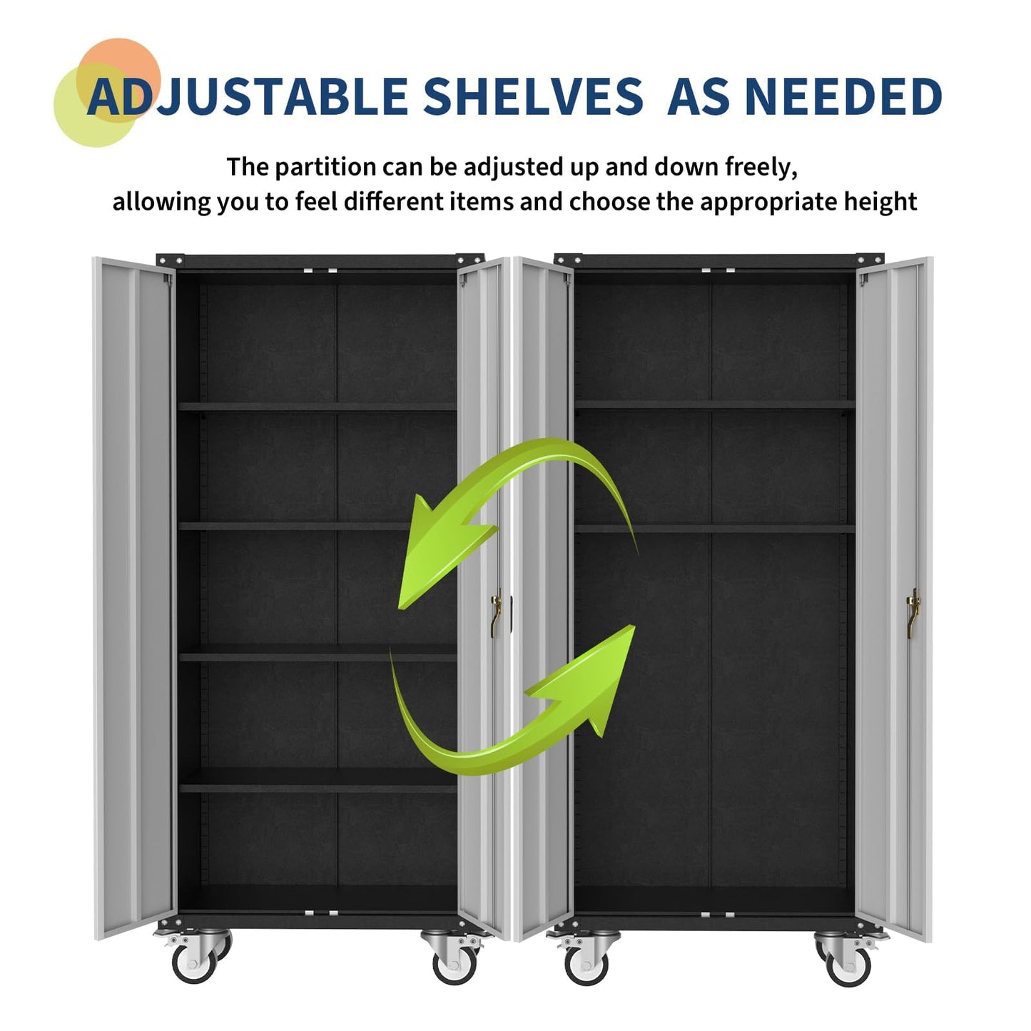 GarveeHome 72" Garage Storage Cabinet with 4 Adjustable Shelves, Heavy Duty Metal Organizer, Lockable Rolling Storage, Wheels, for Garage Home Office, Warehouse, Pantry, Kitchen, Basement, Gray