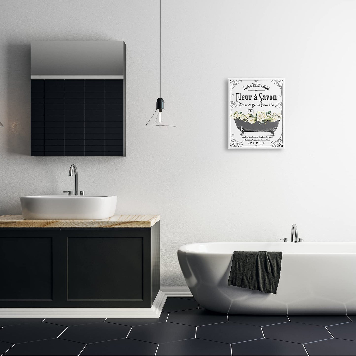 Stupell Industries 'Fleur a Savon Vintage Parisian Bathroom Floral Tub', Canvas Art, 16 x 20 Inches, Easy to Hang and Sturdy, Made in USA, by Lettered and Lined