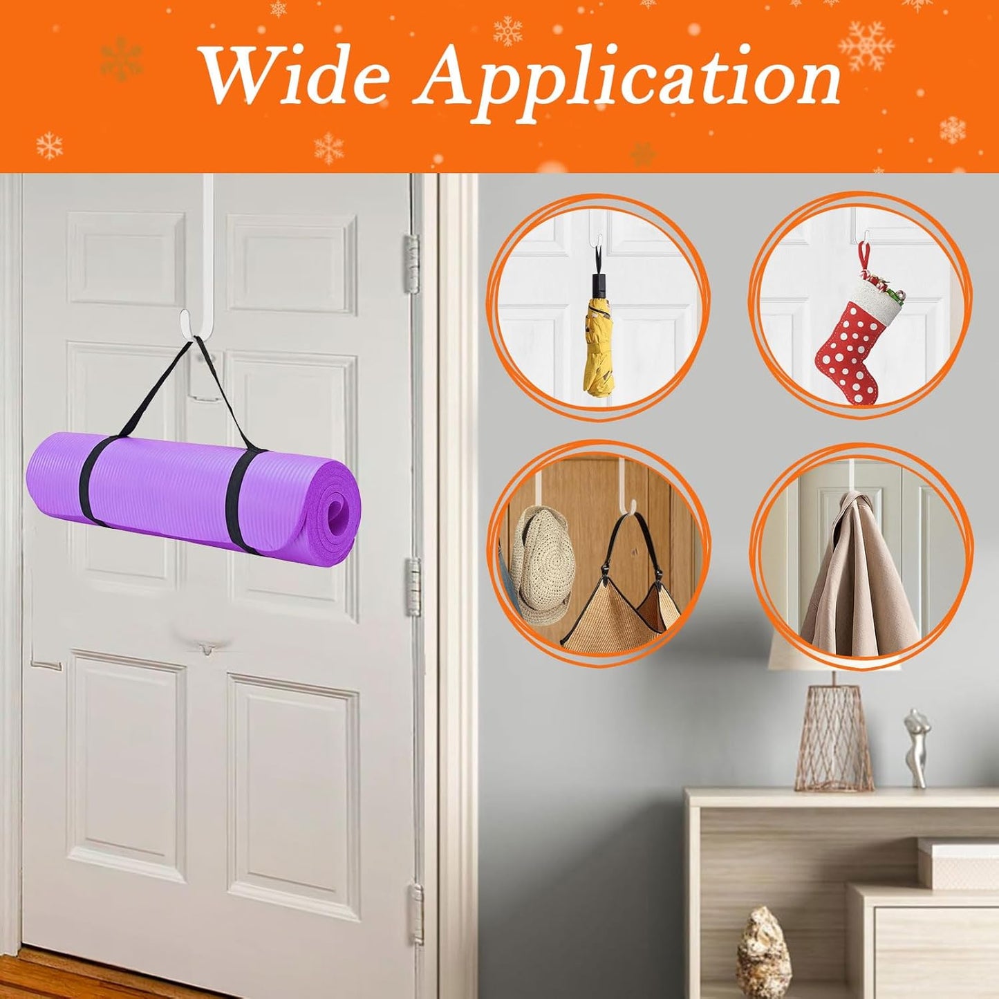 Skiennix 12-Inch Wreath Hangers - Clear Over-The-Door Hooks, 2-Pack Non-Scratch Design for Holiday Decor