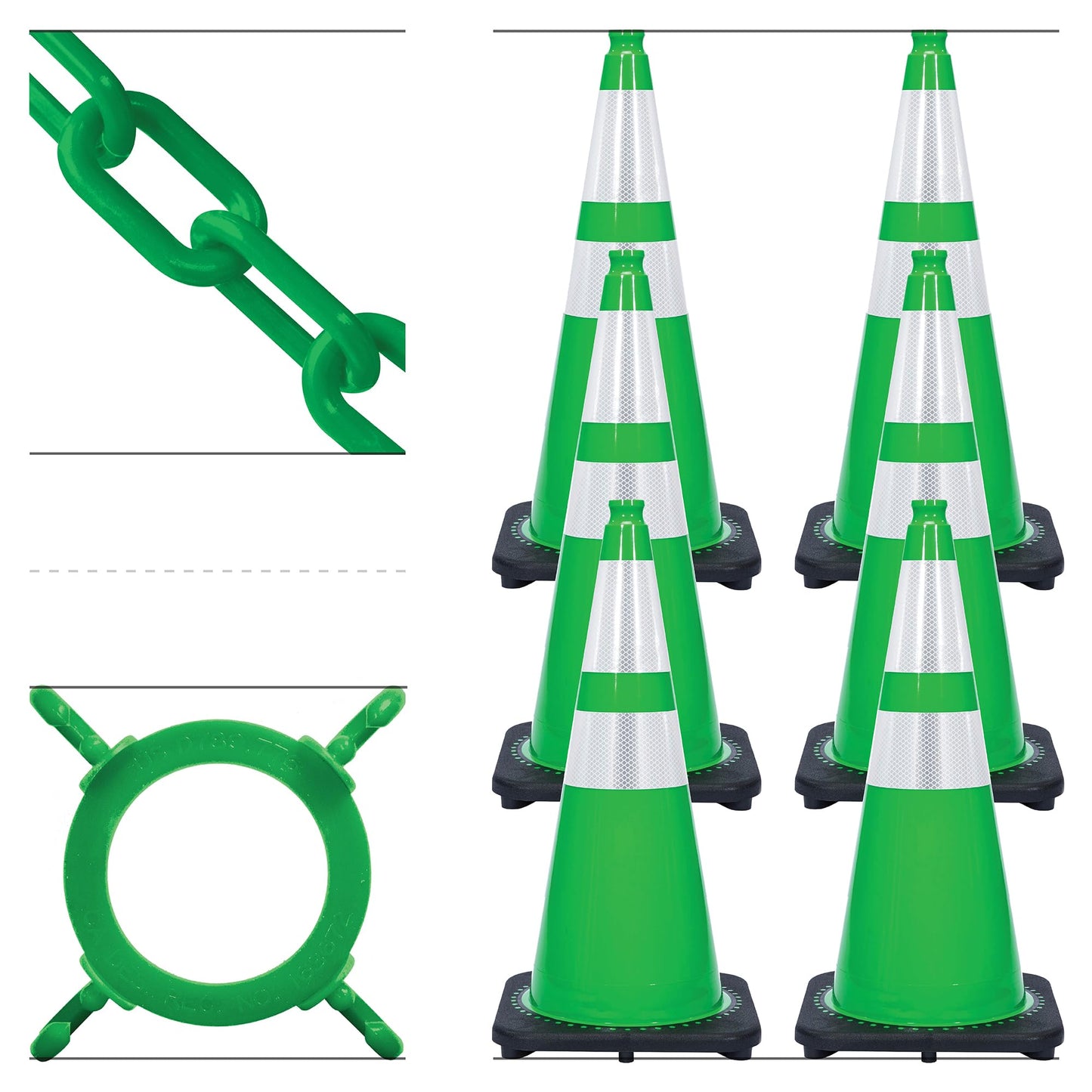 28" Green Reflective Traffic Cone and Chain Kit
