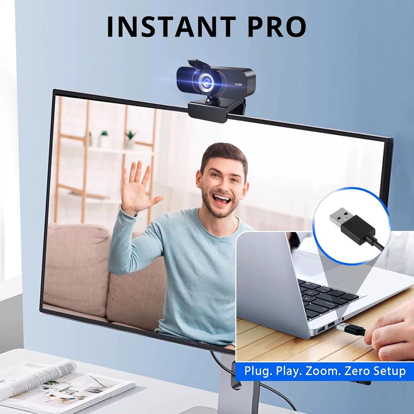 Lusinx 1080P Webcam for Computer, Wide Angle USB C, Plug and Play, Privacy Cover, Web Cam with Tripod, External Camera