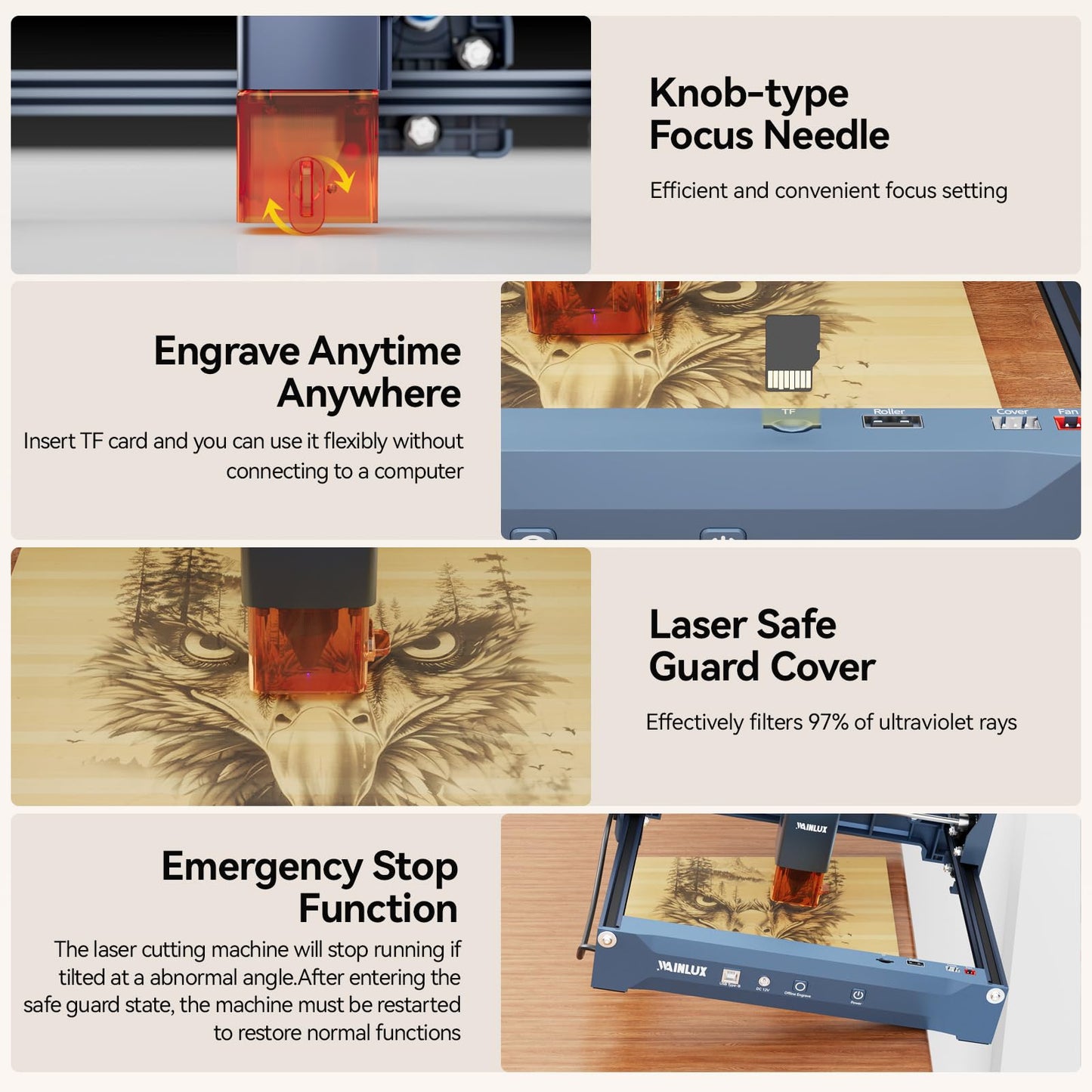 Laser Engraver,WAINLUX X2 5W Laser Engraver Machine with Air Assist, 5000mm/min High Precision Engraving Area 200 * 150mm DIY Laser Cutter and Engraver for Wood|Leather|Acrylic|Glass|Class1