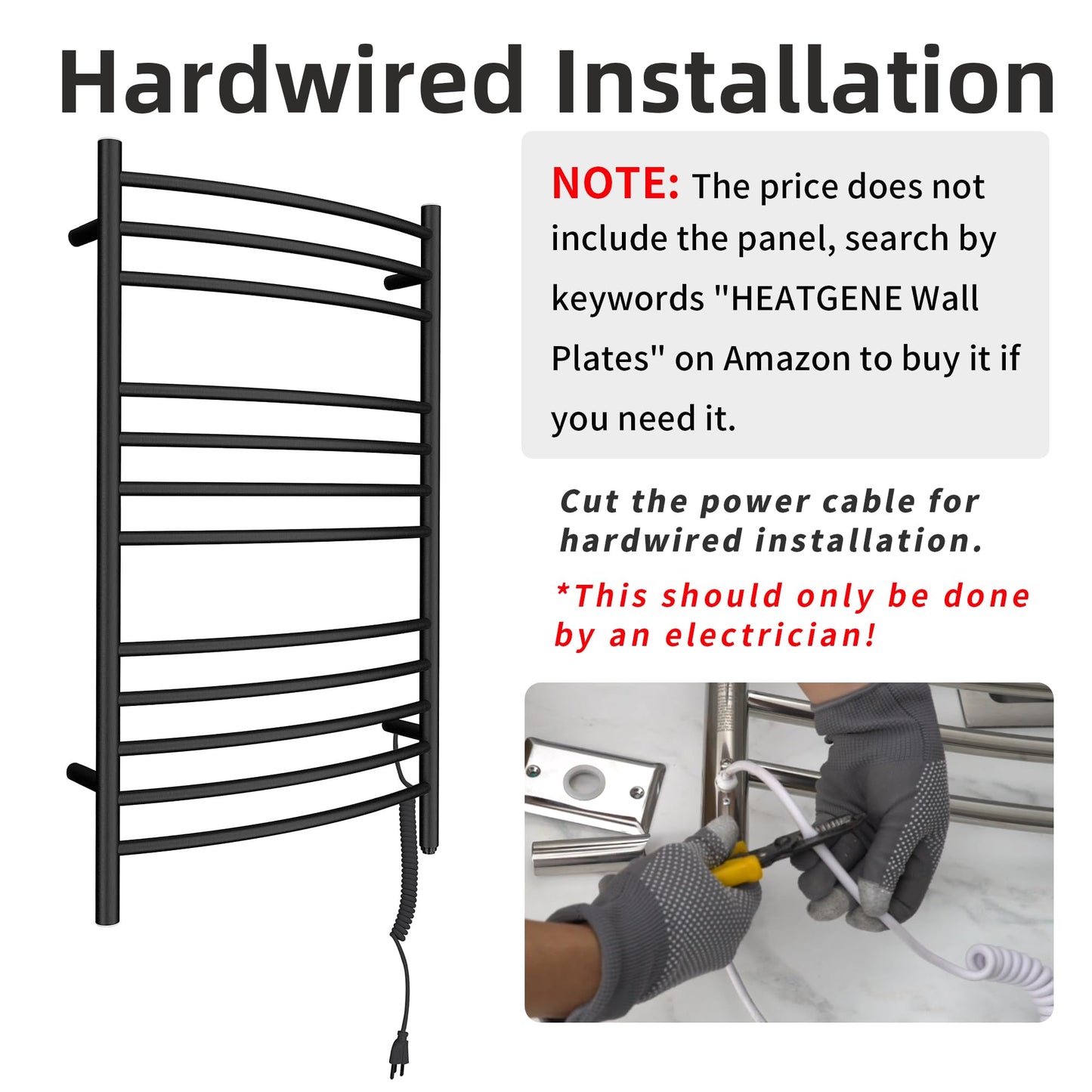 HEATGENE Towel Warmer Wall Mount Electric Plug-in/Hardwired Heated Towel Rack, 4-Supports Matte Black