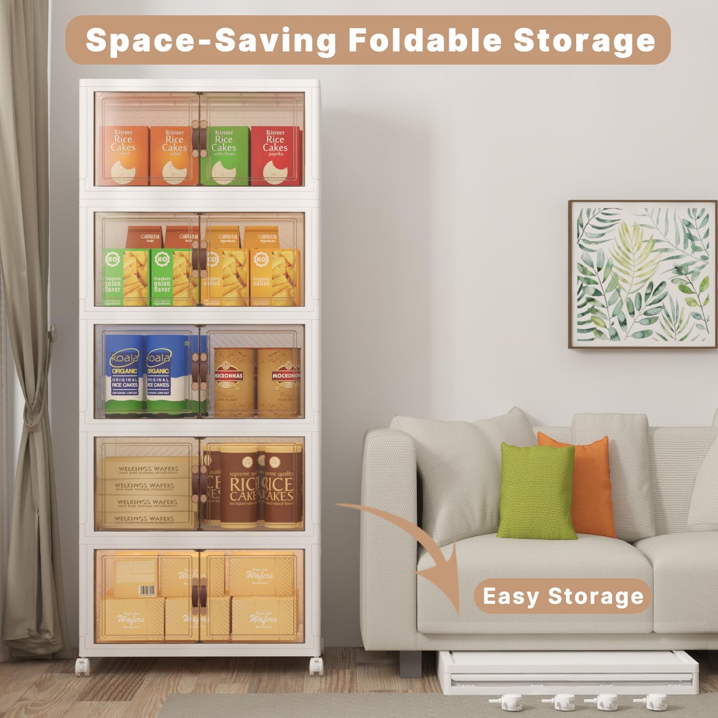 UAMFURI Stackable Storage Bins, 600QT Stackable Storage Bins with Lids and Doors,Storage Cabinet,Plastic Linen and Yarn,Closet Organizers,Collapsible Large Storage Bins,Drawers,Office（120QT*5,White）