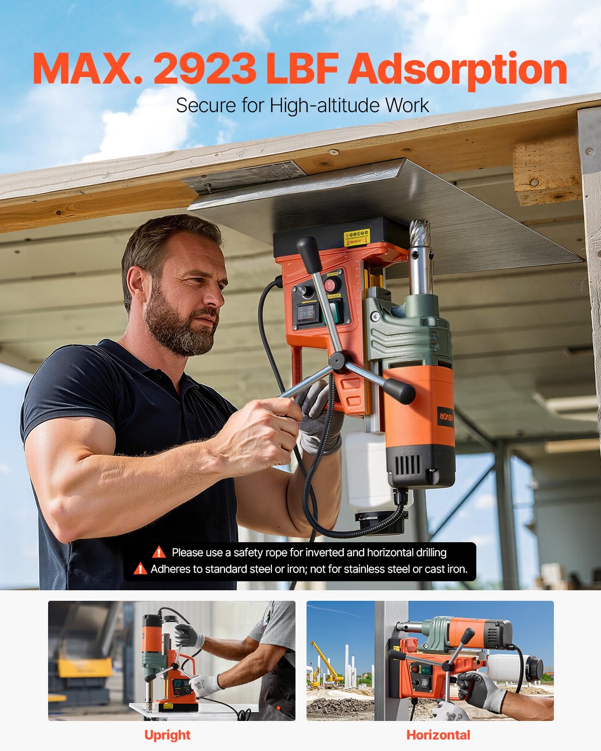 VEVOR 1450W Mag Drill Press, 2" Core Drilling Machine, 2922 lbf Variable Speed Portable Magnetic Drill, Heavy Duty Metal Hole Cutter with 6 Annular Cutters for I-Beam Steel Fabrication & Jobsite