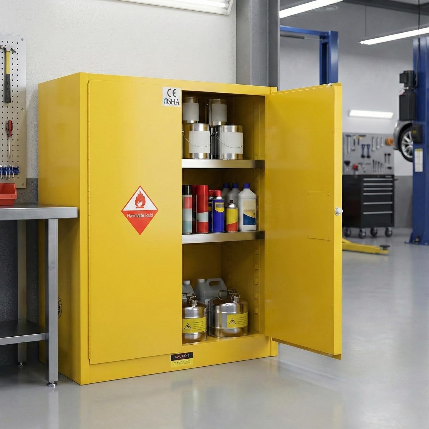 Vohala Flammable Storage Cabinet, 60 Gallon, 42.9" W x 18.1" D x 44.1" H, Wide Double-Wall Steel Fire Cabinet for Chemical Storage