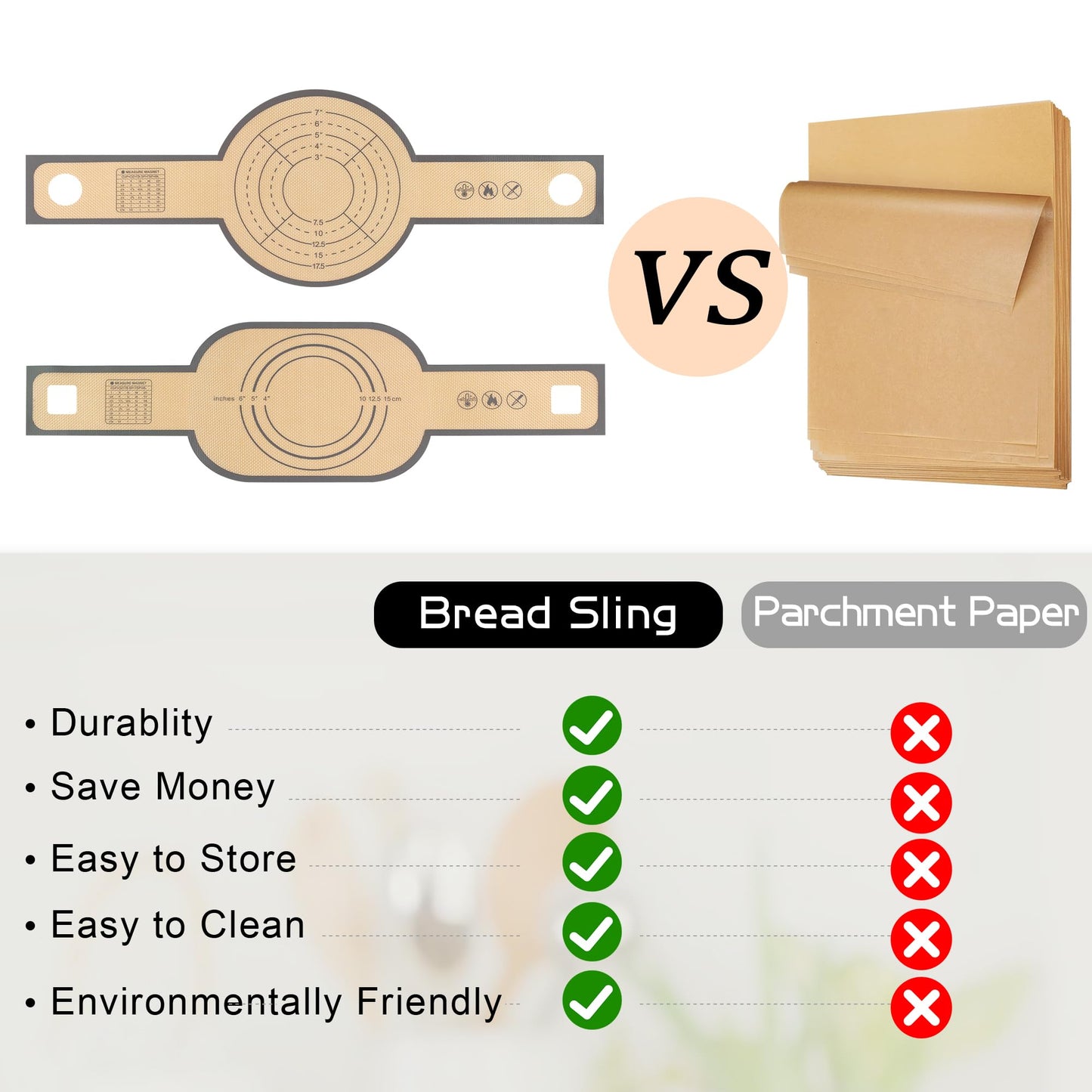WNATN 2pcs Silicone Bread Sling for Dutch Oven, Non-Stick & Easy Clean Reusable Silicone Bread Baking Mat with Long Handles, Easy to Transfer Sourdough Bread(Grey), medium, Gray