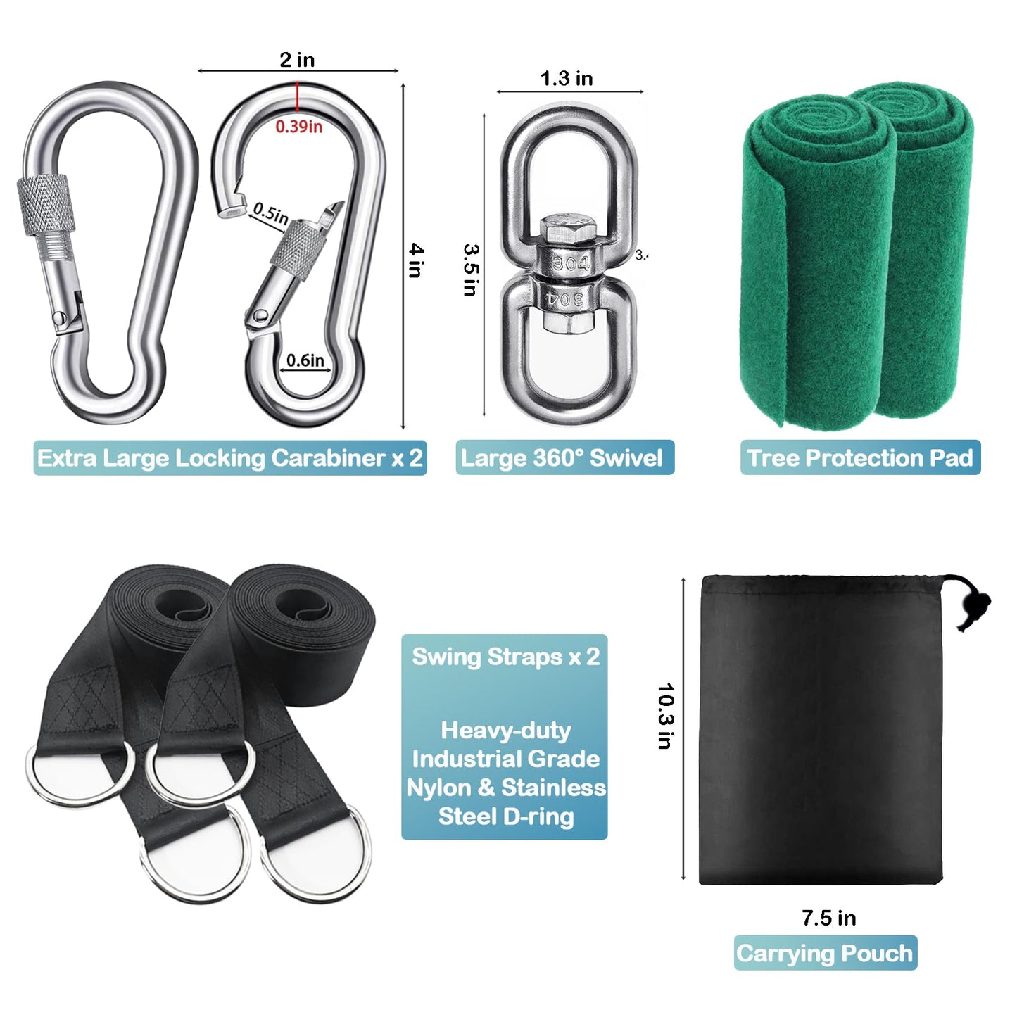 igolfluck Tree Swing Straps Hanging Kit 4FT/8FT/15FT/20FT/25FT, Extra Long Tree Swing Straps Holds 5500 lbs with Lock Carabiners & Tree Protectors, Safer for All Swing & Hammock (20FT)