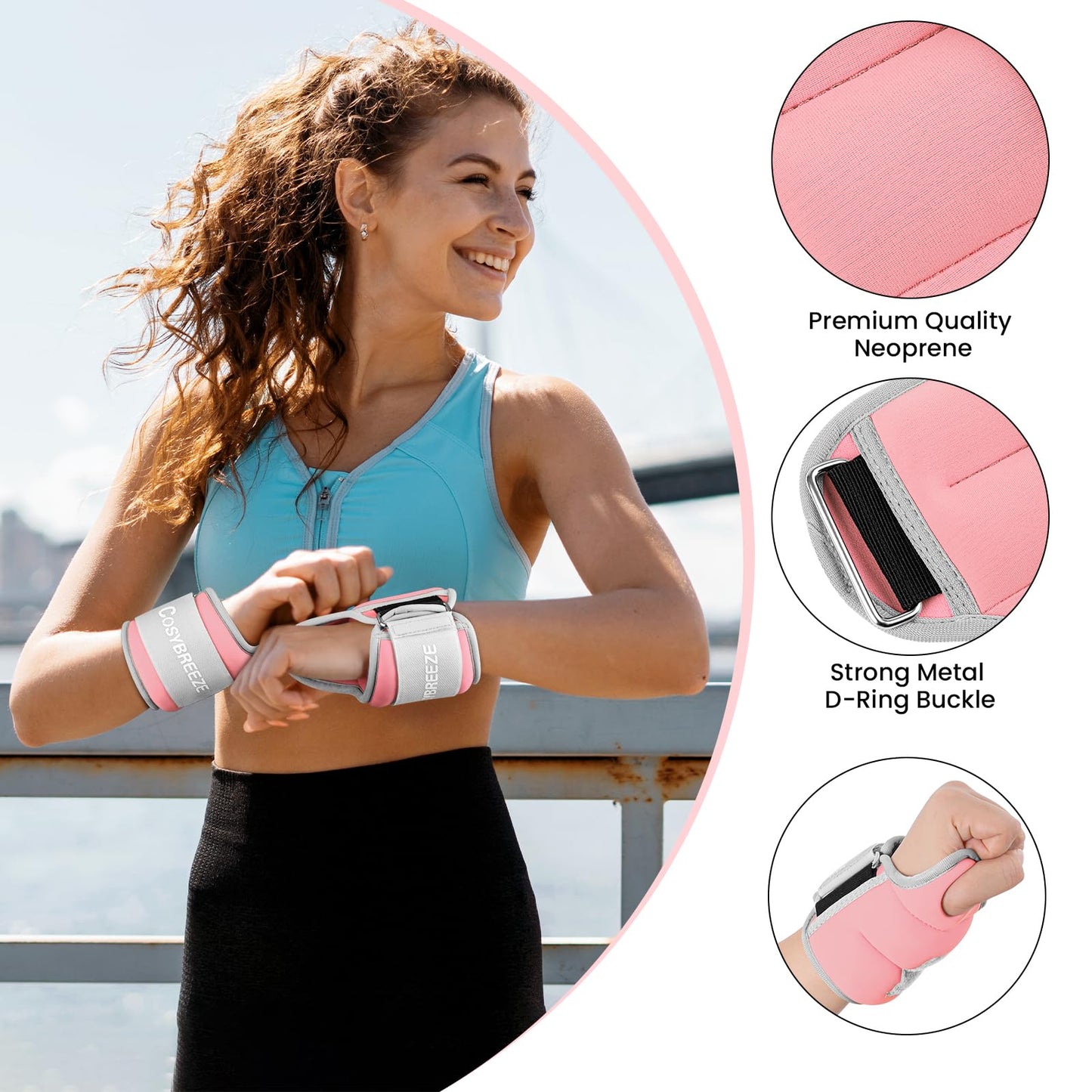 Wrist Weights with Thumb Loops Lock for Women Men Kids 5 LBS Set [2.5 lb each weight] Hand Weights Ankle Weights Weighted Gloves for Running Walking Physical Therapy Yoga Home Gym Workout Pink
