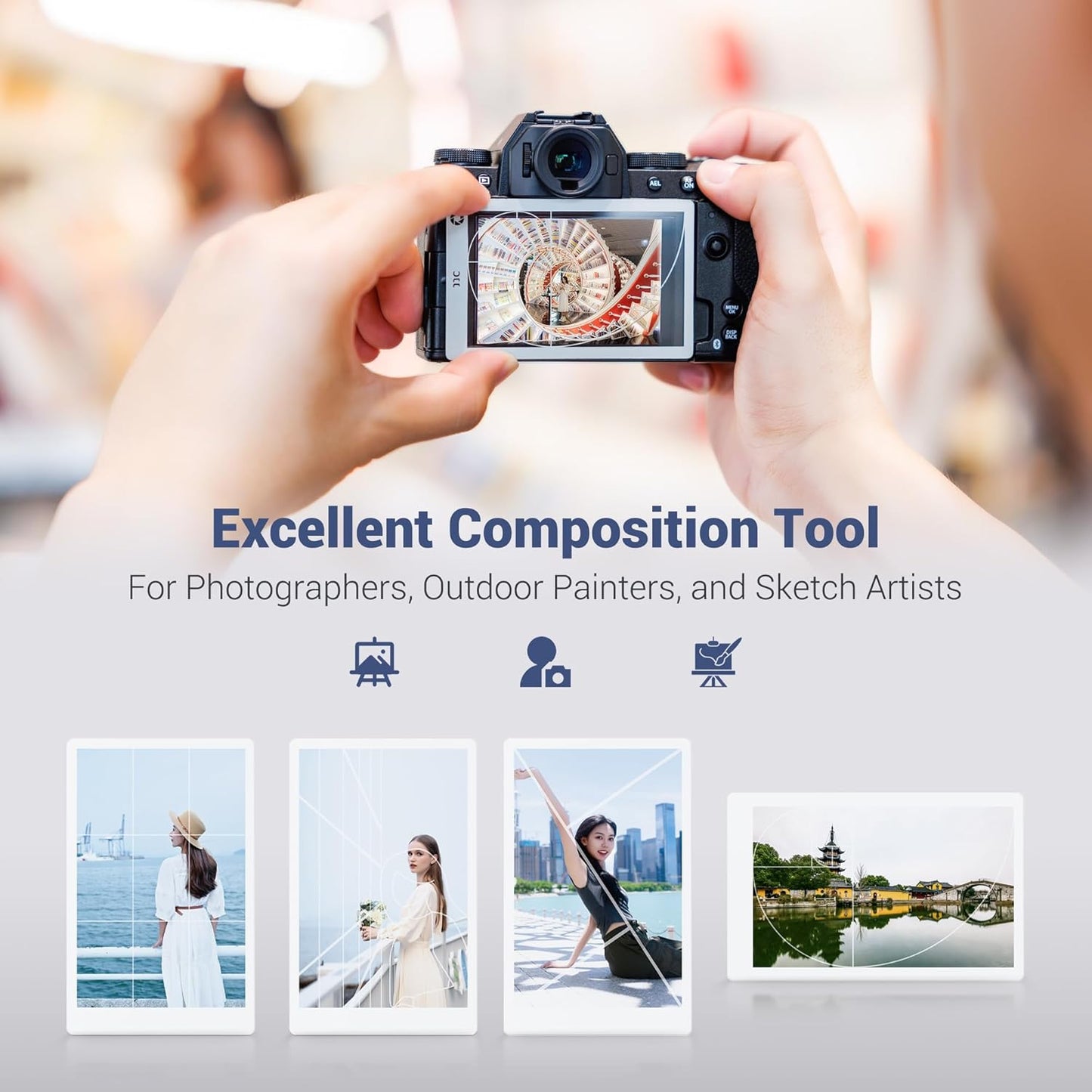 (11 Pcs) JJC Composition Viewfinder View Catcher Tool, Golden Ratio Fibonacci Spiral Rule of Thirds Leading Lines Card