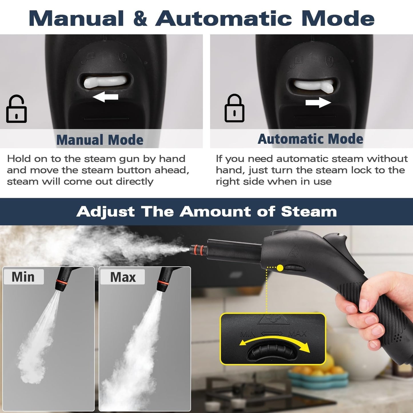 Steam Cleaner, Handheld Steamer with 21 Accessories, 248°F High-Temperature Steam for Floors, Grout, Tiles, Carpet, Cars - Portable 1.08L Tank, Child Lock, Chemical-Free Cleaning