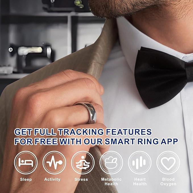Smart Ring, Activity Trackers, Sleep Ring, Fitness Tracking, Stress Tracker, Heart Rate, Meditation, Temperature, Respiratory, No App Subscription, Women, Men, iOS, Android (Silver, 9)